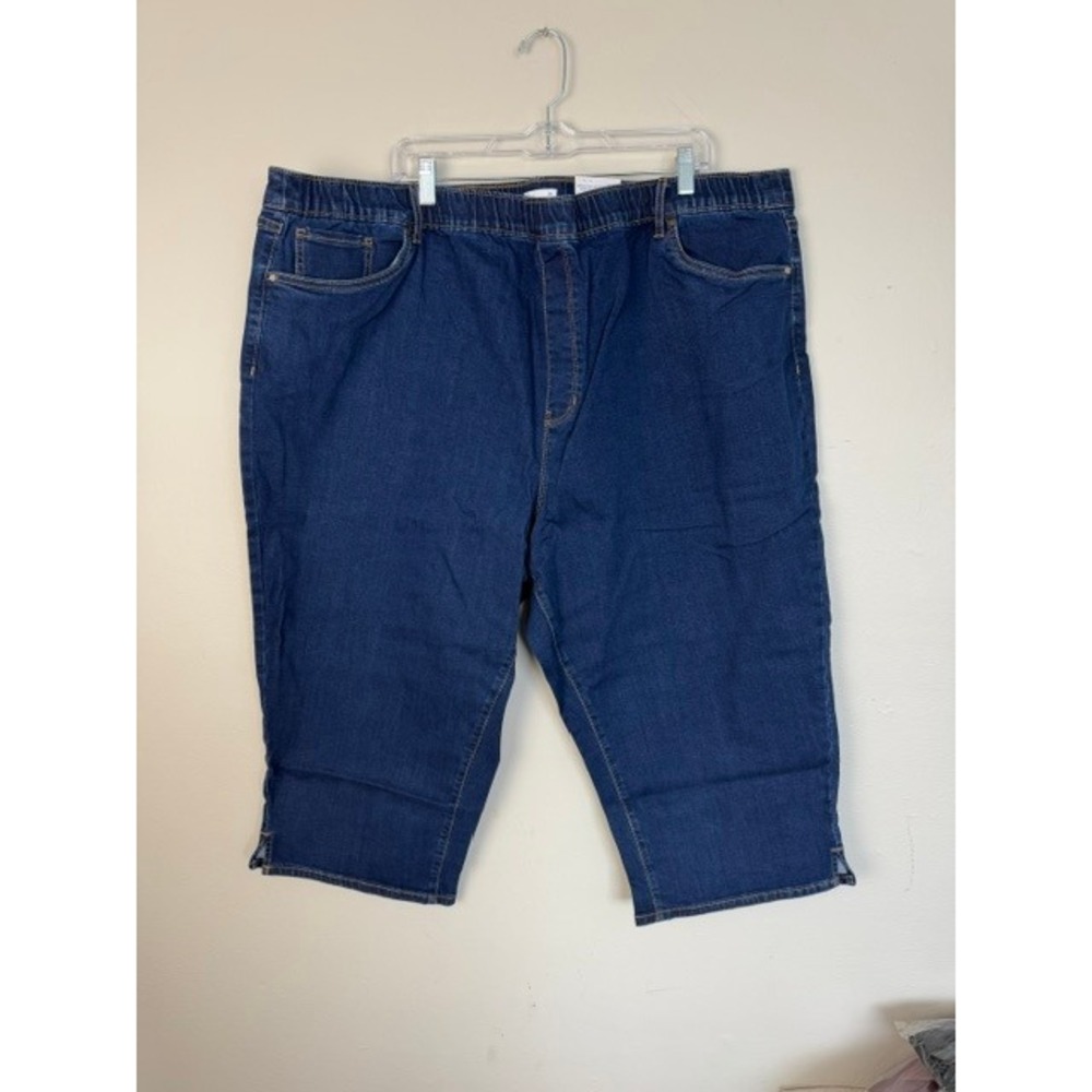 Croft & Barrow Womens 3X Straight Leg Denim Capris Pull On Dark Wash Blue Jeans